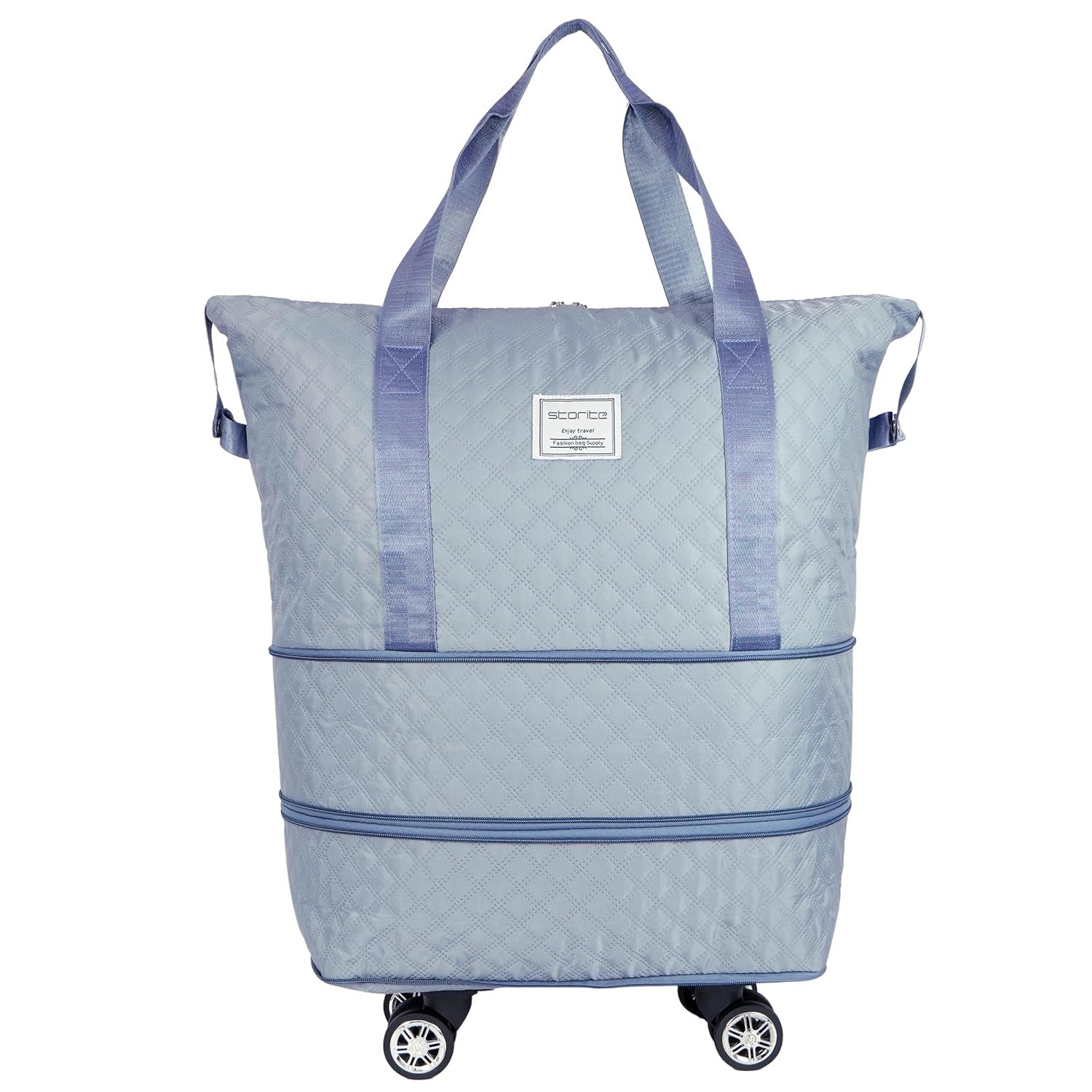 Storite Nylon Rolling Duffle Bag, Expandable and Foldable Carry-On Bag, Large Weekend Bag with Spinner Wheels – Blue
