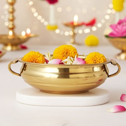 Brass Decorative Flower Urli � Gold Finish Craft Bowl, Diameter : 8 Inch (FMAS594 C)