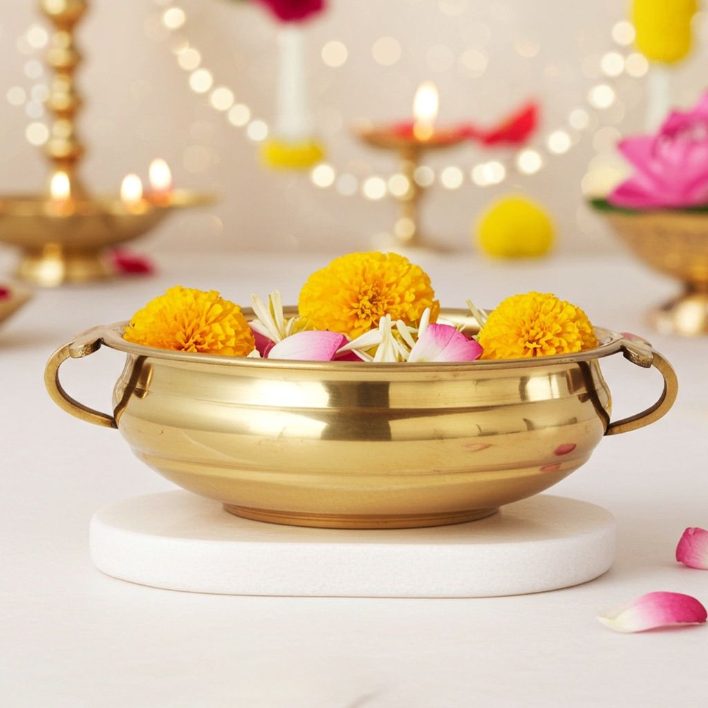 Brass Decorative Flower Urli � Gold Finish Craft Bowl, Diameter : 8 Inch (FMAS594 C)