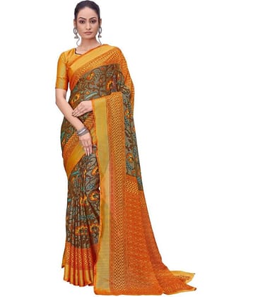 Dressy Brasso Printed Saree With Unstitched Blouse Piece ( Brown )