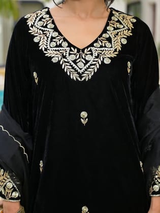 Embroidered Black Velvet Outfit-XS