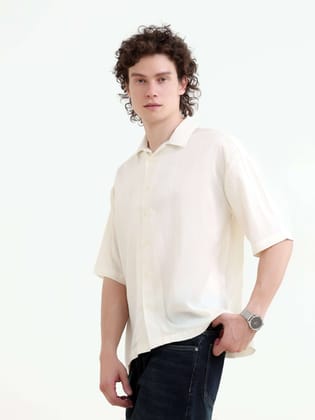 Tonal pastel cream lightweight oversized shirt-M