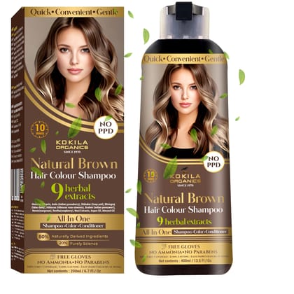 Kokila NO PPD Shampoo Hair Colour - Black 400ml for Women and Men | Natural Extracts | Colours Hair in 10 Minutes | Ammonia Free, Paraben Free - 10 Pair Free Gloves Kokila NO PPD Shampoo Hair Colour - Black 400ml for Women and Men | Natural Extracts | Co