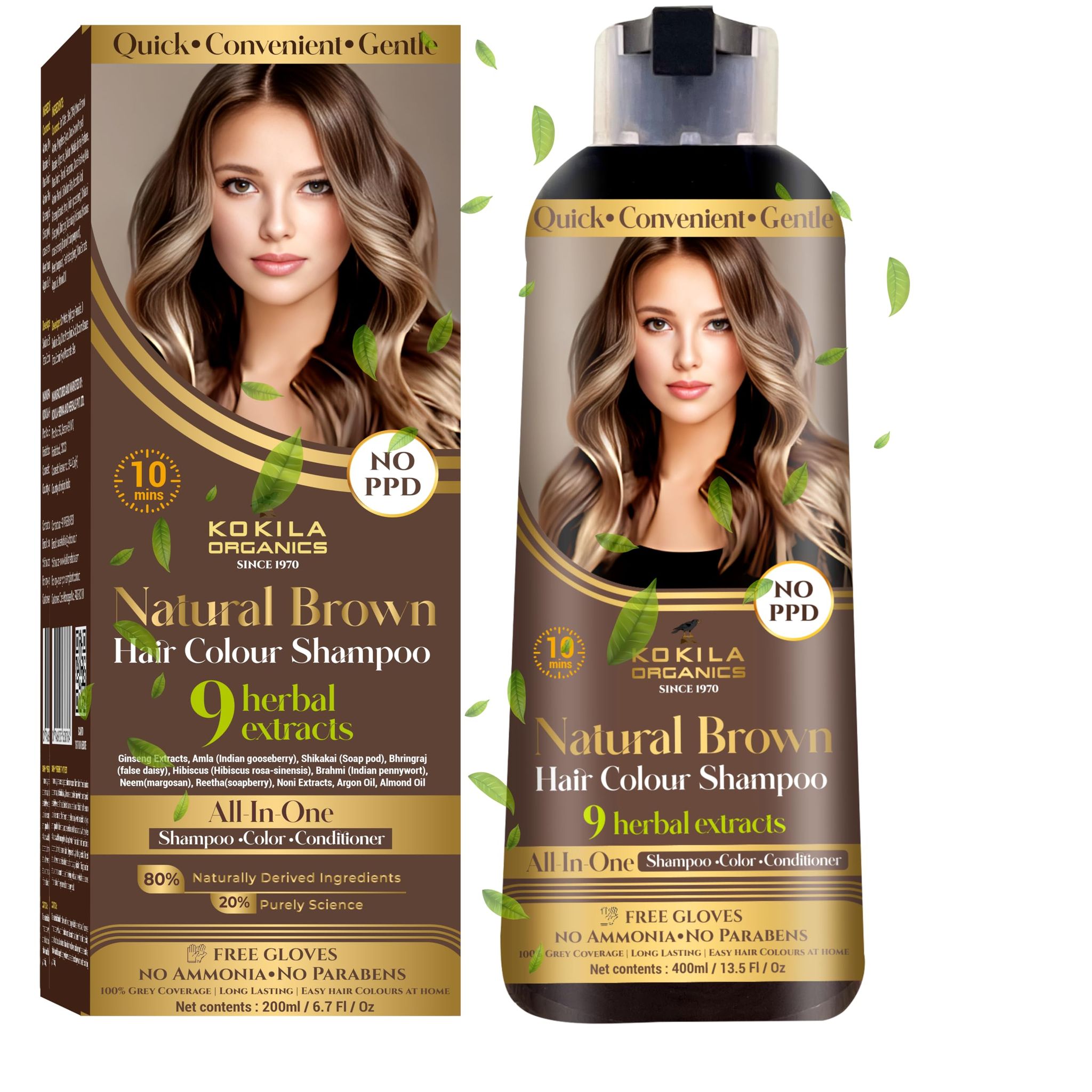 Kokila NO PPD Shampoo Hair Colour - Black 400ml for Women and Men | Natural Extracts | Colours Hair in 10 Minutes | Ammonia Free, Paraben Free - 10 Pair Free Gloves Kokila NO PPD Shampoo Hair Colour - Black 400ml for Women and Men | Natural Extracts | Co