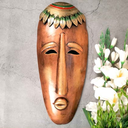 Wall Mask | Decorative Tribal Masks For Home Entrance & Living Room |Man & Woman Metal Face Hanging - For House, Door, Hall-Way, Balcony Decoration - 21 Inch