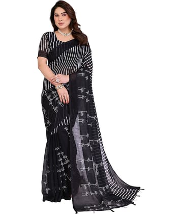 ANAND SAREES Cotton Printed Regular Saree With Unstitched Blouse Piece ( Black )