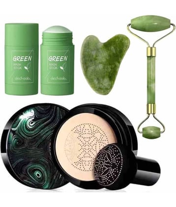 ADS Water Proof Mushroom Head Air Cushion Green Tea Facial Purifying Clay Stick Mask, Natural Finish