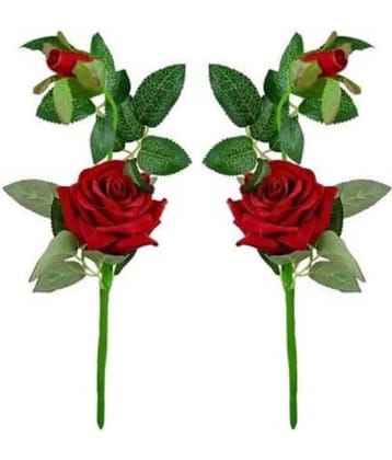 Green plant indoor Rose Red Artificial Flowers - Pack of 2