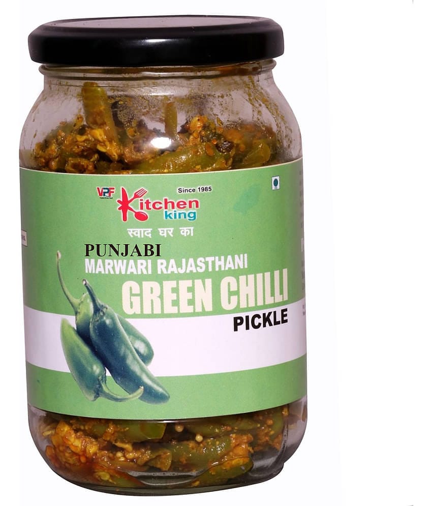 Kitchen King Since -1985 Marwari Rajasthani Green Chilli Pickle | Premium Pickle Jar | Mouth-Watering Pickle 500 g