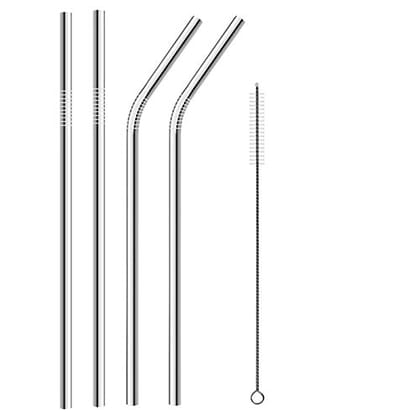 SmartCam 4Pcs 304 Stainless Steel Straw Reusable Metal Drinking Straw with Cleaner Brush for Home Party Barware Bar Accessories