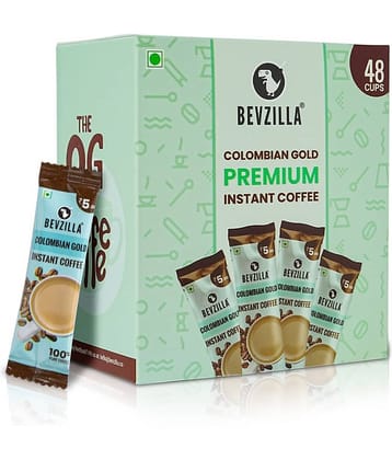 Bevzilla 48 Instant Coffee Powder Sachets (Colombian Gold) - 96 Grams| Hot & Cold Coffee| Makes 48 Cups| 100% Arabica Coffee