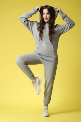 Solid Winter Sweatshirt with Hoodie-Grey-L / Grey