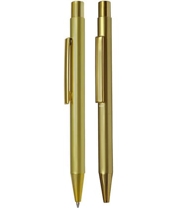 UJJi Shiny Gold Click ON OFF Pack of 2pcs (Blue Ink) Ball Pen