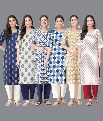 Ethnicbasket - Multicolor Crepe Women's Straight Kurti ( Pack of 6 )