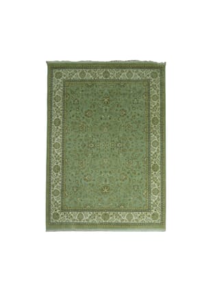 Handmade Tribal Kashan Design Wool Rug  Green Ivory Persian Carpet (8x10 ft)