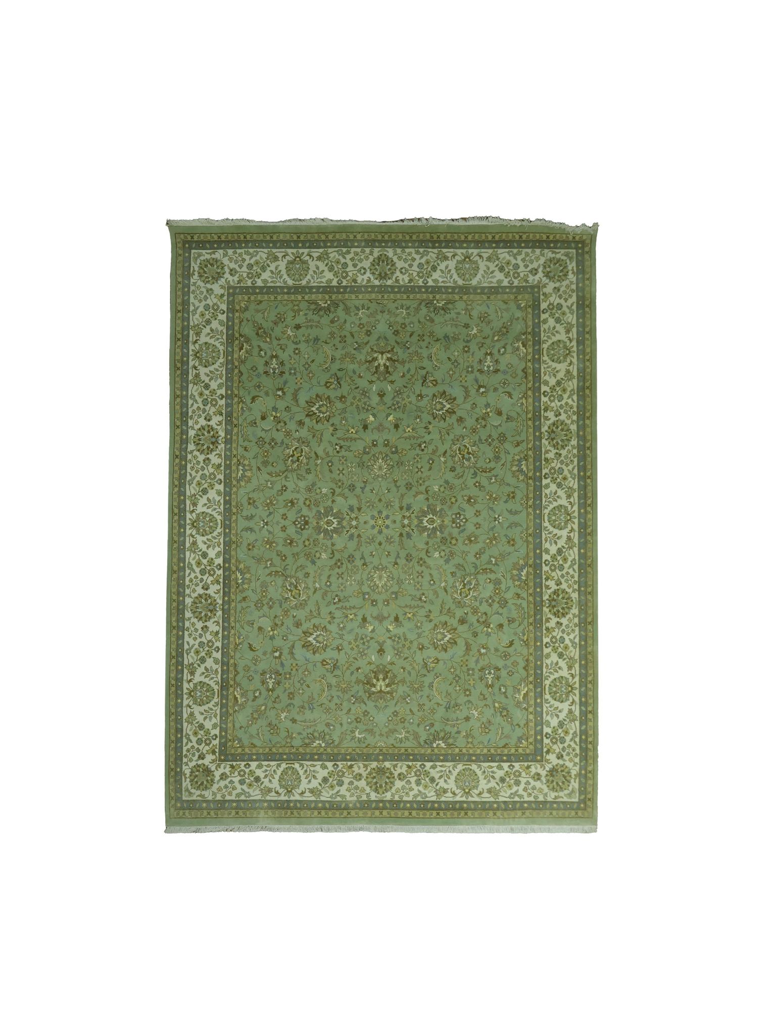 Handmade Tribal Kashan Design Wool Rug Green Ivory Persian Carpet (8x10 ft)