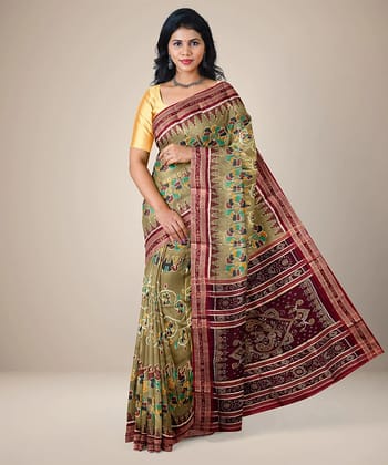 Camel brown nature motif handwoven khandua silk saree Camel brown nature motif handwoven khandua silk saree