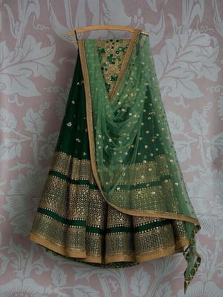 Beautiful Green Color Embroidered Semi-stitched Wedding - Party Wear Lehenga Choli