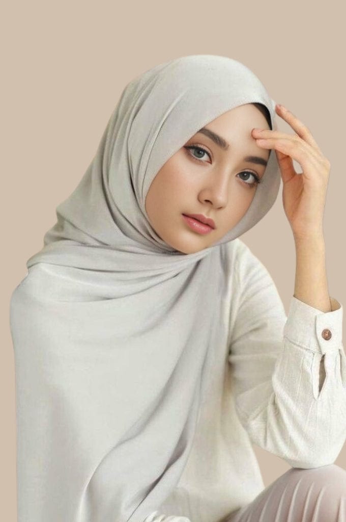 Matching Premium Chiffon Hijab & Undercap Set -  Nude Grey-Nude Grey