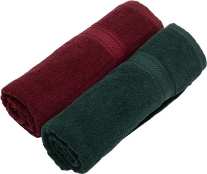 Furnofy Cotton 450 GSM Bath Towel Merun, Olive Green (Pack Of 2)