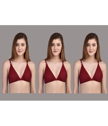 Zourt Pack of 3 Cotton Non Padded Women's Everyday Bra ( Maroon )