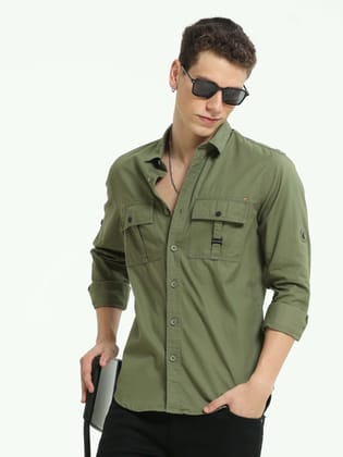Evergreen Aura Olive Solid Shirt-XXL / Light Green