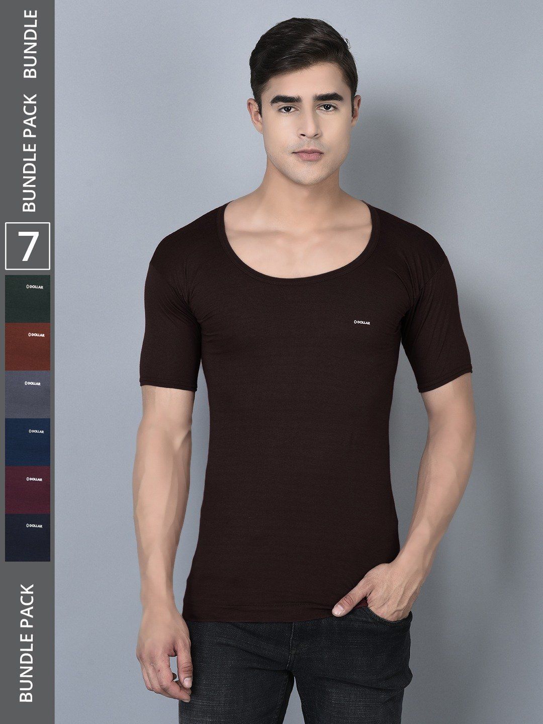 Men's Assorted Pack of 7 Solid Combed Cotton Shrinkless Vest