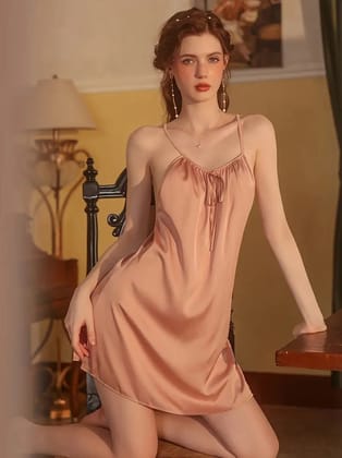 Tie Front Round Neck Criss Cross Backless Slip Dress-XL