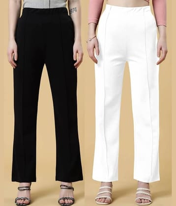 Qyaas Pack of 2 Lycra Bootcut Women's Formal Pants ( Black,White )