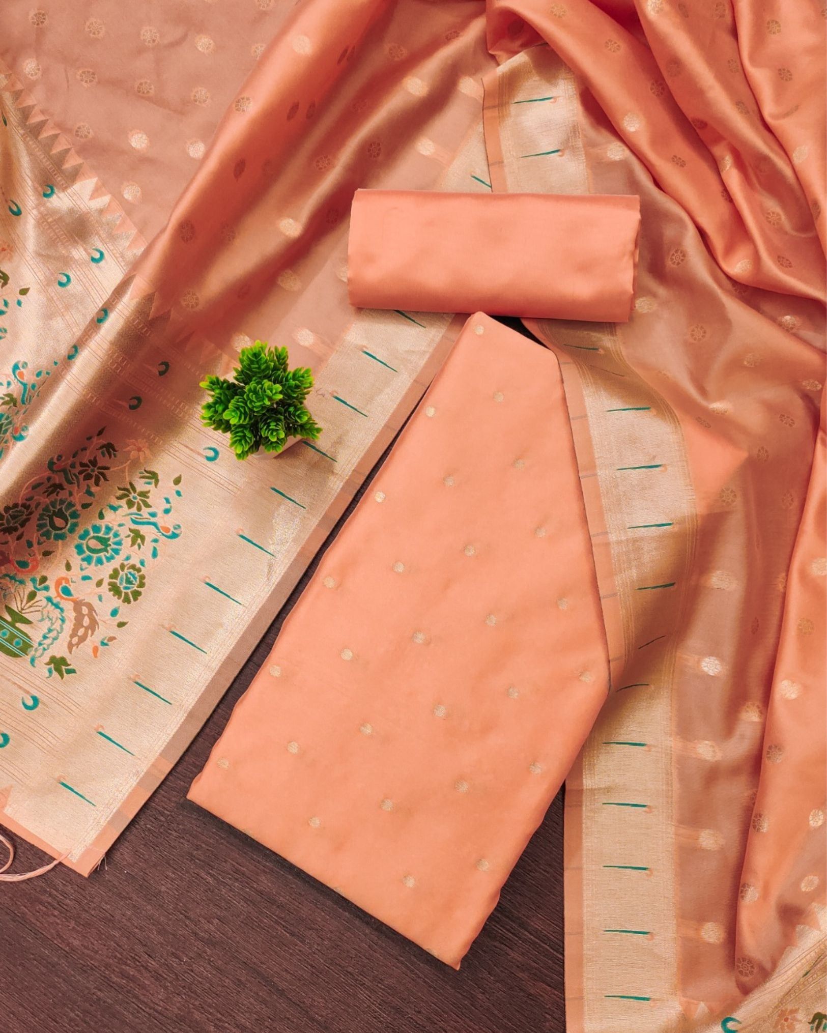 Noor-e-Banaras Lichi Silk Peach Brocade Suit
