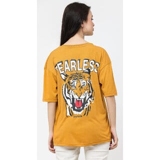 Leotude YELLOW Printed Cotton Blend Round Neck Half Sleeve T-Shirts For Womens