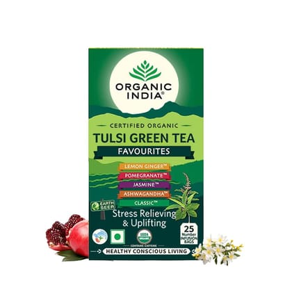 ORGANIC INDIA Tulsi Green Tea Favourites Pack 25 Teabags,200 Grams ORGANIC INDIA Tulsi Green Tea Favourites Pack 25 Teabags,200 Grams