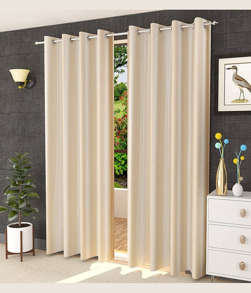 Kraftiq Homes Solid Semi-Transparent Eyelet Curtain 7 ft ( Pack of 2 ) - White
