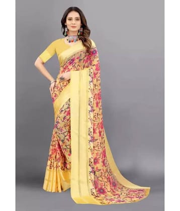 Sitanjali Georgette Printed Saree With Unstitched Blouse Piece ( Yellow )