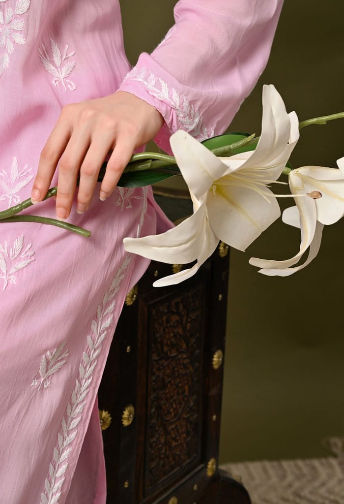 Pure Modal Heavy Bota Pattern hand embroidered Chikankari Kurta Set -Baby Pink