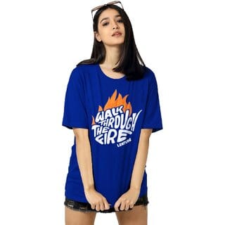 Leotude Blue Printed Cotton Blend Round Neck Half Sleeve T-Shirts For Womens