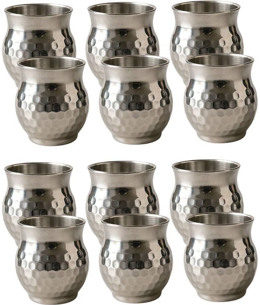 Visaxmi Textured Steel Tea Cup 170 ml ( Pack of 12 )