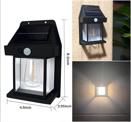 Solar Motion Sensor Outdoor Wall Lantern Light | Wireless Waterproof Exterior Lamp | 3 Lighting Modes | Warm Light Garden Patio Yard Light