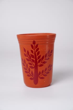 Tisser Brown terracotta or clay glass with handpainted Warli – Premium Handcrafted Eco-Friendly Product