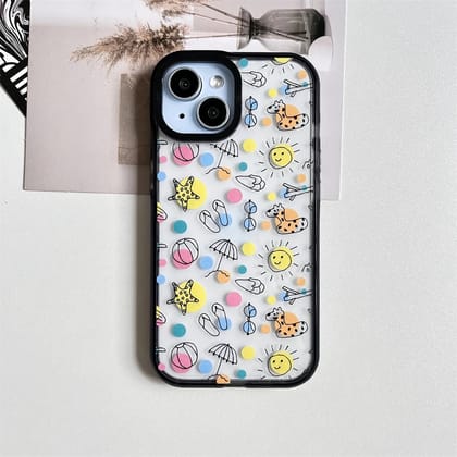 Summer Beach Vibes Transparent Clear Bumper iPhone Hybrid Silicone Case-iPhone 13 / iPhone 14