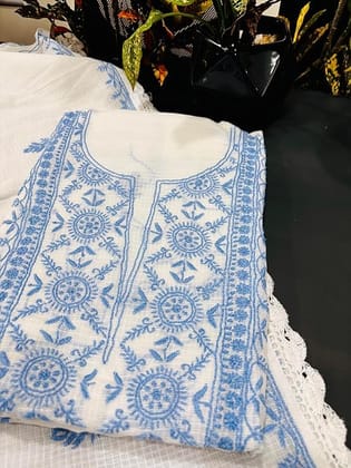 TULIP Traditional Artisians' Upliftment Livelihood Program Hand Embroidered Kota Dori Cotton Kurti Fabric Set � White with Blue Thread Work | Ethnic Women�s Unstitched Dress Material TULIP Traditional Artisians' Upliftment Livelihood Program Hand Embroidered Kota Dori Cotton Kurti Fabric Set � White with Blue Thread Work | Ethnic Women�s Unstitched Dress Material