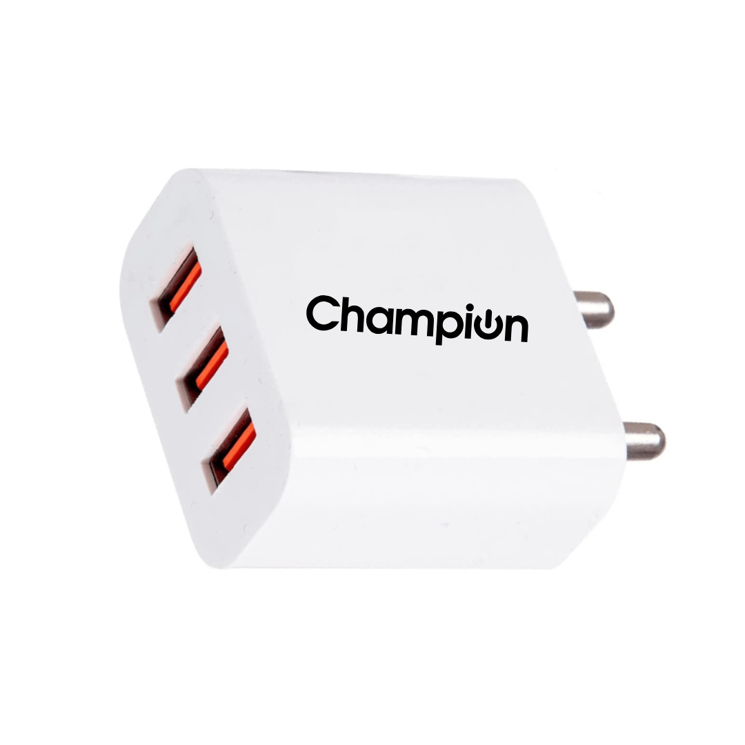 Champion 15W 3A Multiport USB Wall Charger | Fast Charging Adapter for All Mobile Phones (White)