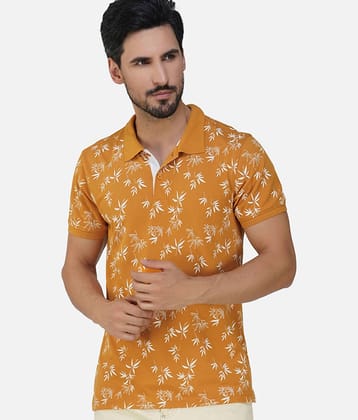 XFOX Pack of 1 Cotton Blend Regular Fit Printed Half Sleeves Men's Polo T Shirt ( Gold )