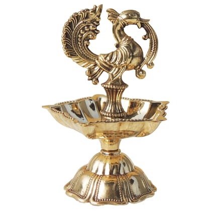 Brass Table Decor Oil Lamp, Shankh Deepak  - Handcrafted Brass Diya for Spiritual D�cor, Height : 3.5 Inch (FMAS778 B)