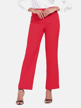 Mid Waist Wide Bottom Pants - Red-XS