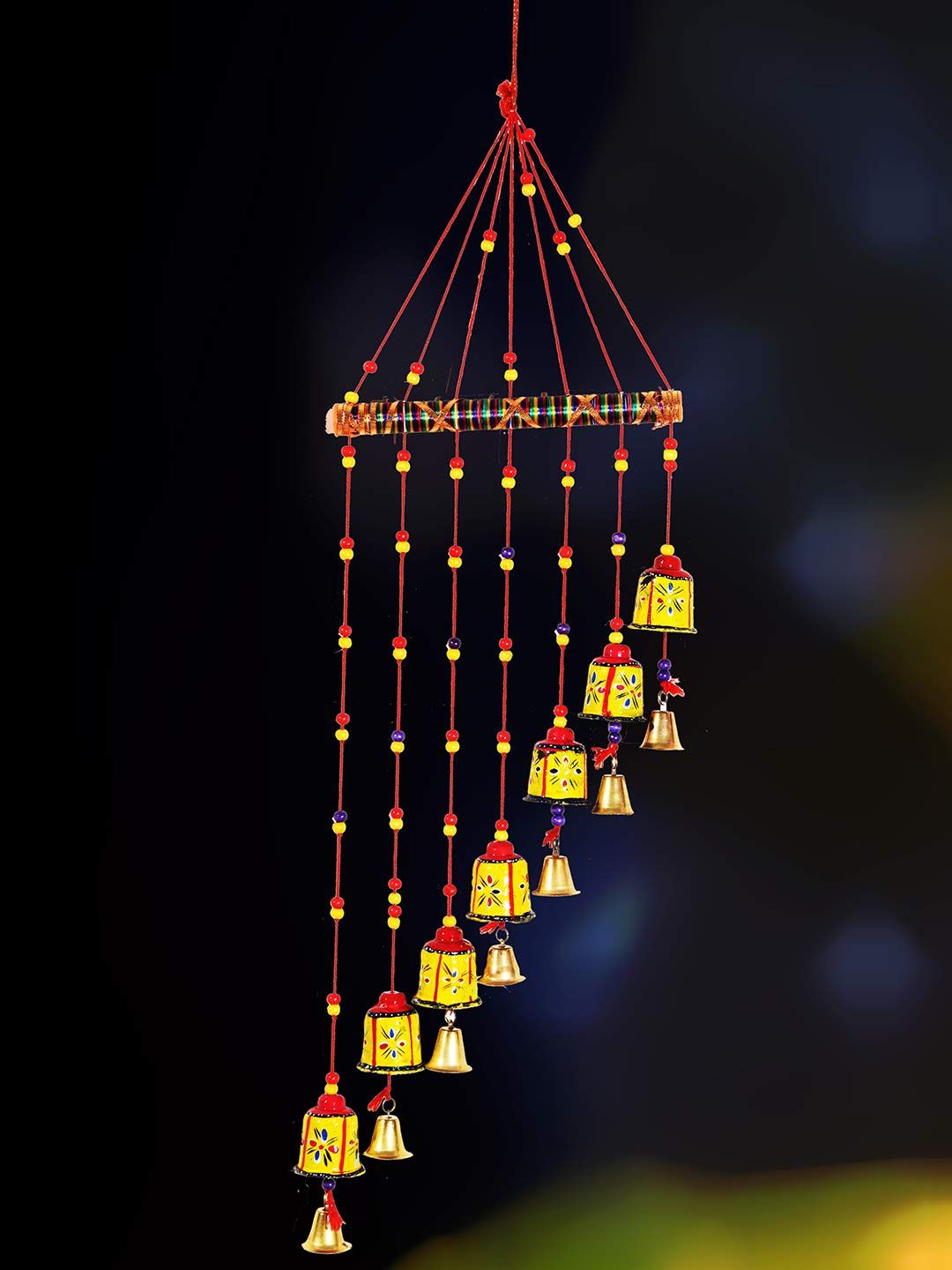 DreamKraft Handcrafted Bell Door Hanging Wood Windchime (77 cm, Multicolor)