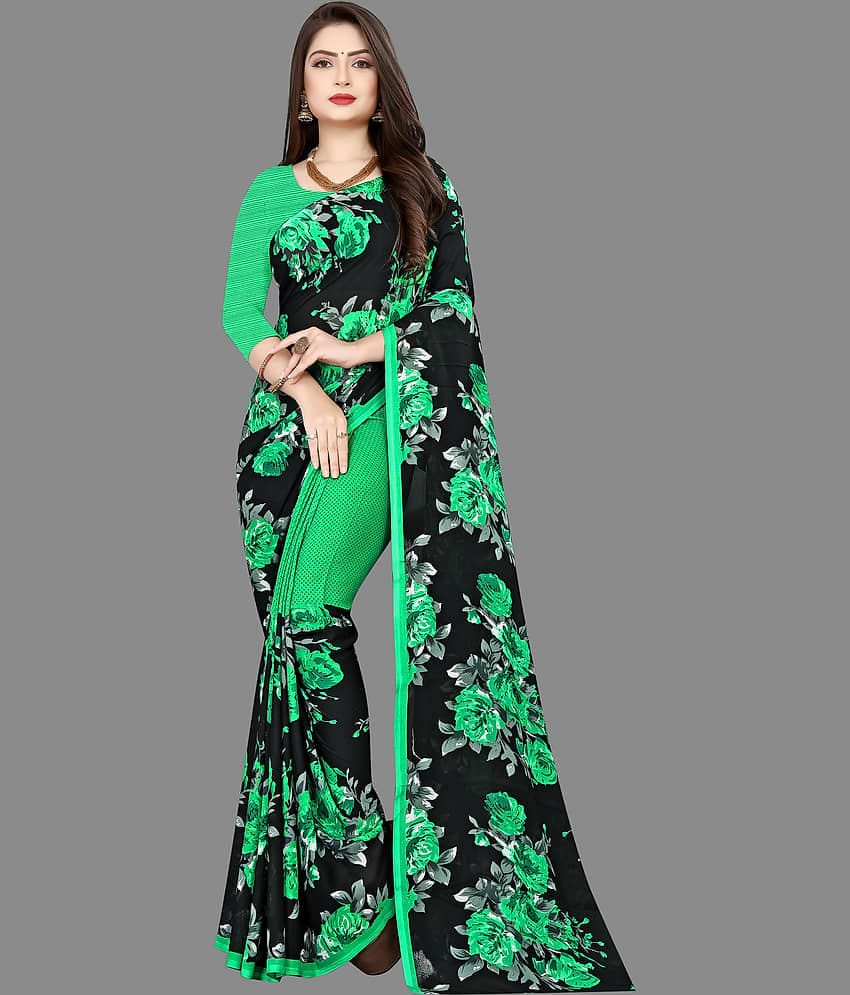 ANAND SAREES Georgette Printed Saree With Unstitched Blouse Piece ( Purple )