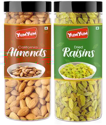 YUM YUM Premium Dry Fruits Combo Pack 300 g ( Almonds & Raisins ) 150 g Jar Each