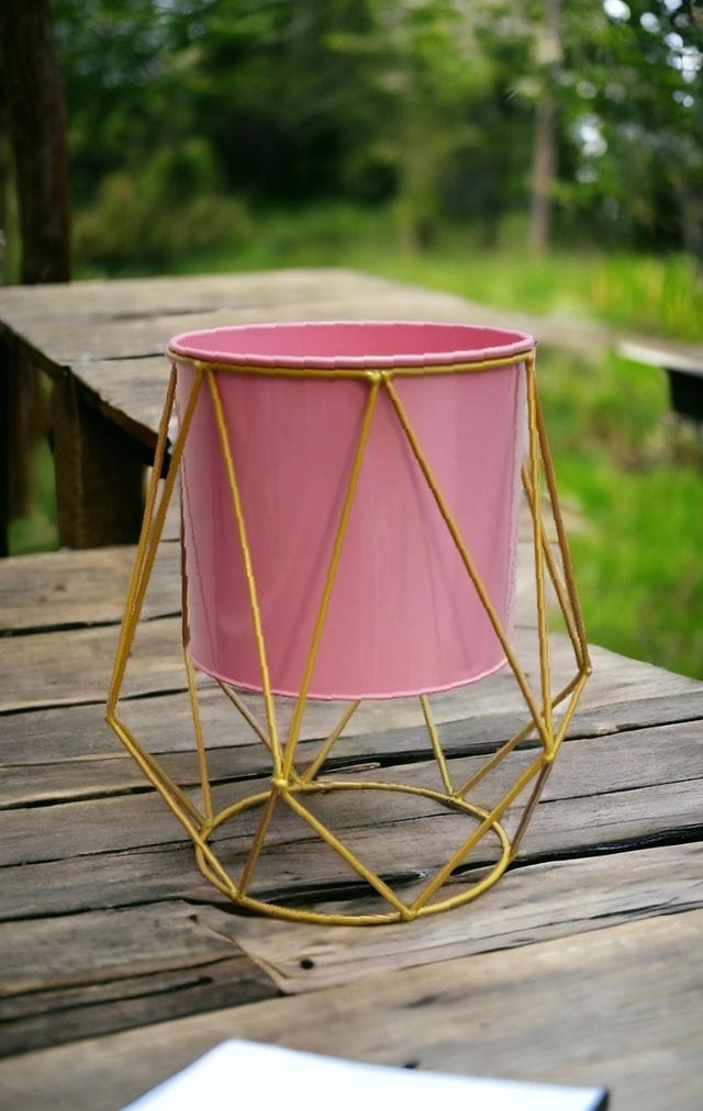 FABPAK Geometric Pattern Planting Flower Pot with Holder Rose