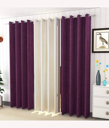 Kraftiq Homes Solid Semi-Transparent Eyelet Curtain 7 ft ( Pack of 3 ) - Multicolor